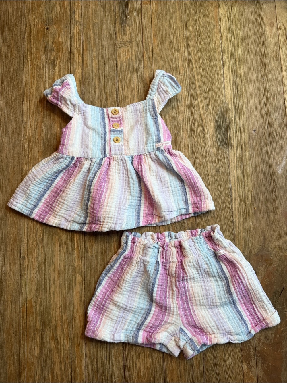 Calvin Klein Girls' Pink Purple Blue Stripe Cotton Tank Short Set size 5